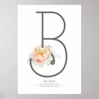 B Letter Monogram Blush Peach Floral Wohngestaltun