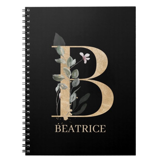 B Monogram Floral Personalisiertes Notebook Notizblock (Vorderseite)