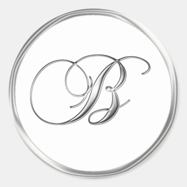 B Monogram Letter Sliver auf dem White Wedding Sie Runder Aufkleber (Vorderseite)