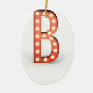 B Monogram Marquee Bulb Keramik Ornament