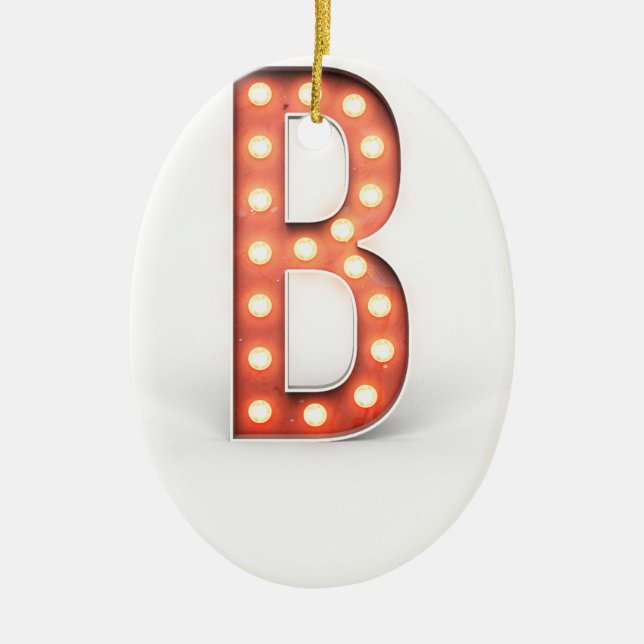 B Monogram Marquee Bulb Keramik Ornament (Vorne)