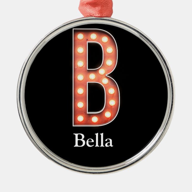 B Monogram Marquee Bulb Personalize Metal Ornament Aus Metall (Vorne)
