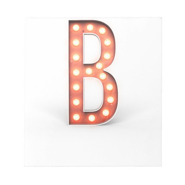B Monogram Marquee Glühbirne Notizblock (Vorderseite)