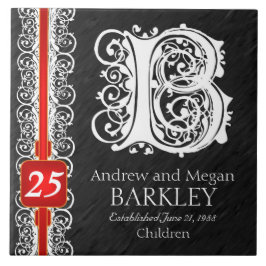 B Monogram "White Lace on Black" Anniversary Tile Fliese
