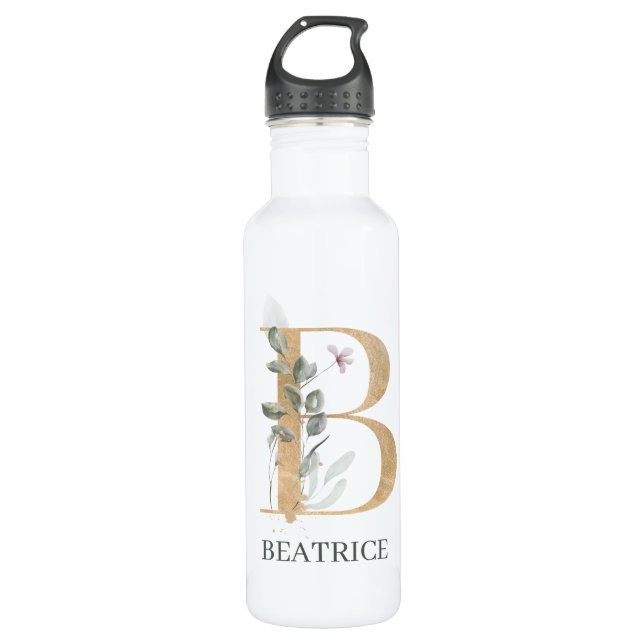 B Monogramm Floral Personalisiert Edelstahlflasche (Vorderseite)