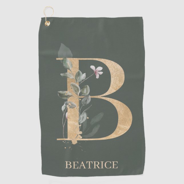 B Monogramm Floral Personalisiert Golfhandtuch (Vorderseite)