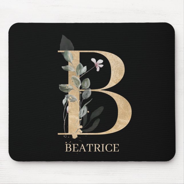 B Monogramm Floral Personalisiert Mousepad (Vorne)