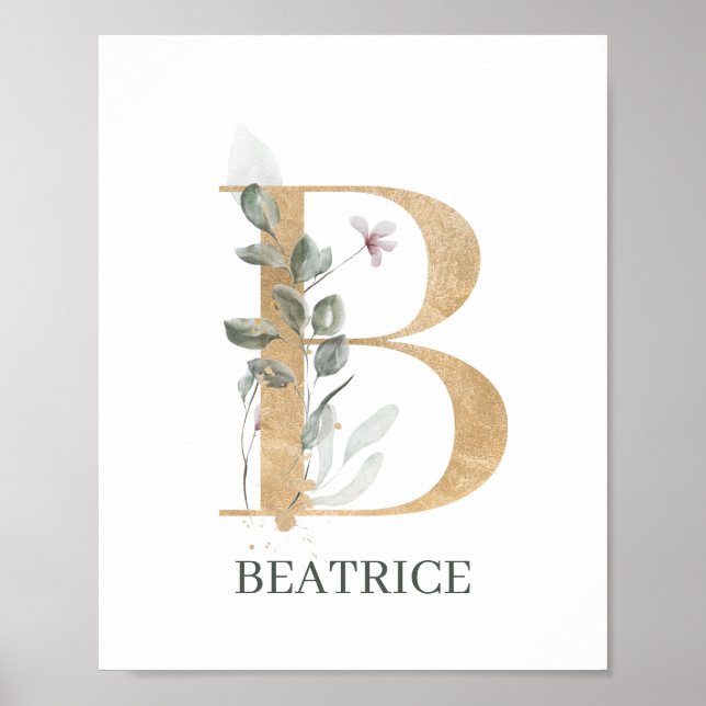 B Monogramm Floral Personalisiert Poster (Vorne)