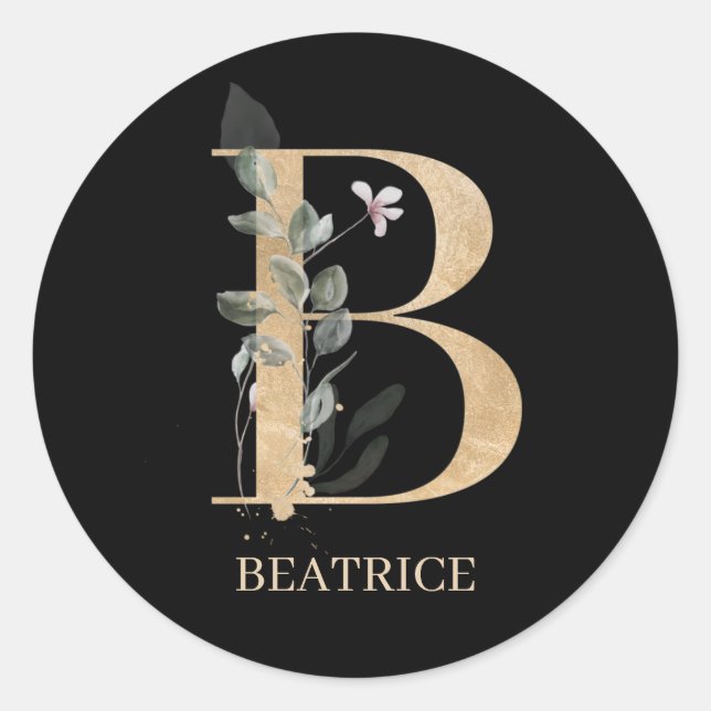 B Monogramm Floral Personalisiert Runder Aufkleber (Vorderseite)