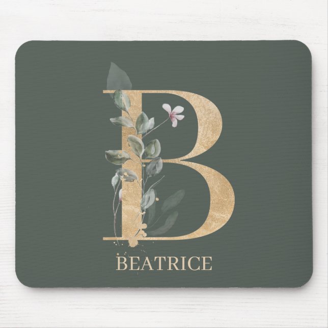 B Monogramm Floral Personalisierte Maus Pad Mousepad (Vorne)