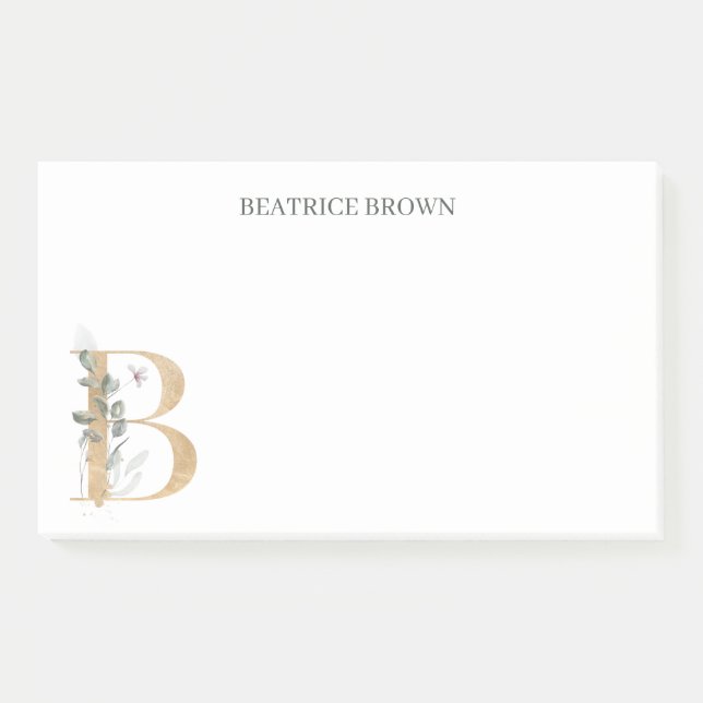 B Monogramm florale Personalisiert Post-it-Hinweis Post-it Klebezettel (Vorderseite)
