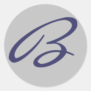"B" MONOGRAMM GRAU UND BLAU RUNDER AUFKLEBER