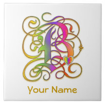 B Monogramm Ihr Name "Gothic Rainbow" Keramik Tile