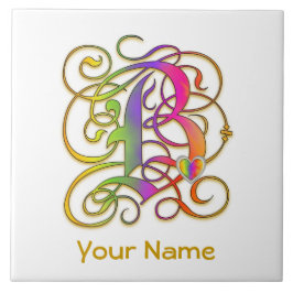 B Monogramm Ihr Name "Gothic Rainbow" Keramik Tile Fliese