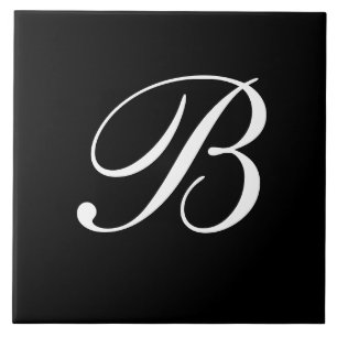 B Monogramm Initial White auf Schwarz Fliese