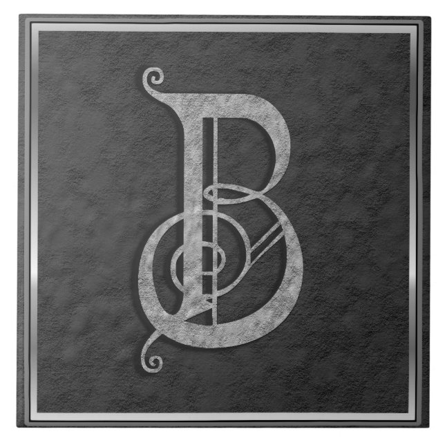 B Monogramm Keramik "mittelalterlicher grauer Stei Fliese (Vorderseite)
