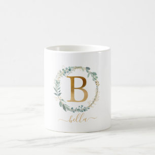B Monogramm, kundenspezifischer Blattkranz Kaffeetasse