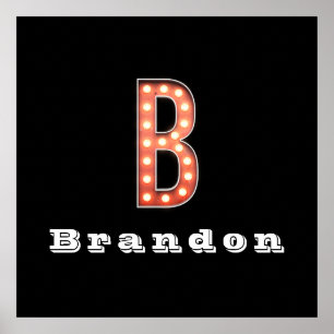 B Monogramm Leuchtbuchstabe Personalized Poster