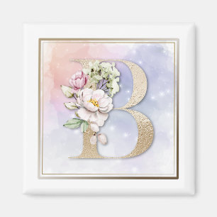 B Monogramm Rosa Blumen Magnet