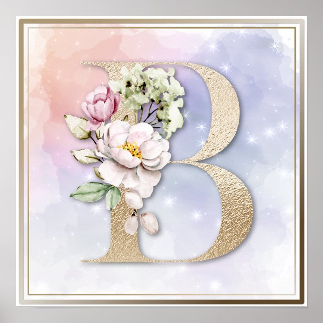 B Monogramm Rosa Blumen Poster (Vorne)