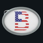 B Monogramm überlagert auf der Flagge der USA Ovale Gürtelschnalle<br><div class="desc">B Monogram überlagert sich auf USA Flag Belt Buckle Design © Trinkets and Things 2017 - AHP Design. Alle Rechte vorbehalten. 080517</div>