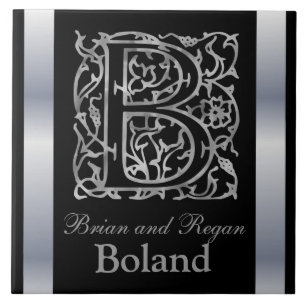 B Monogramm und Name "Besque on Black" Keramik Til Fliese