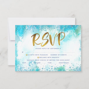 B’nai Mitzvah Gold Türkis Aquarell-Menü RSVP Karte