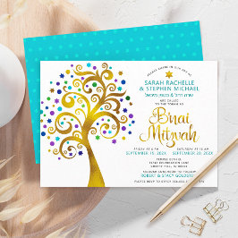 B’nai Mitzvah Turquoise Gold Tree of Life 2 Datum Einladung