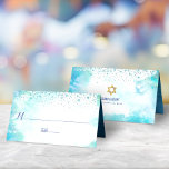 B’nai Mitzvah Turquoise Watercolor Custom Names Platzkarte<br><div class="desc">No B’nai Mitzvah party is complete without personalized place cards. Let your favorite B’nai Mitzvahs be proud, rejoice and celebrate their milestone at their perfectly coordinated party. Stunning, modern, tiny blue confetti dots overlay a turquoise blue watercolor background. Faux brushed metallic turquoise blue foil adorns the inside. Personalize the custom...</div>