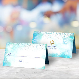 B’nai Mitzvah Turquoise Watercolor Custom Names Platzkarte
