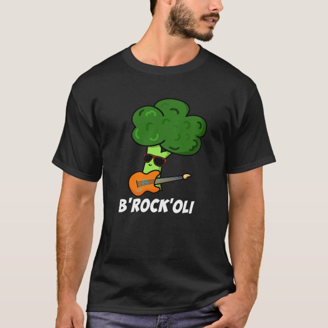 B-Rock-Oli Funny Rocker Broccoli Pun Dark BG T-Shirt (Vorderseite)