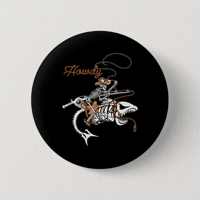 B Skeleton Howdy Lazy Halloween Costume Co Button (Vorderseite)