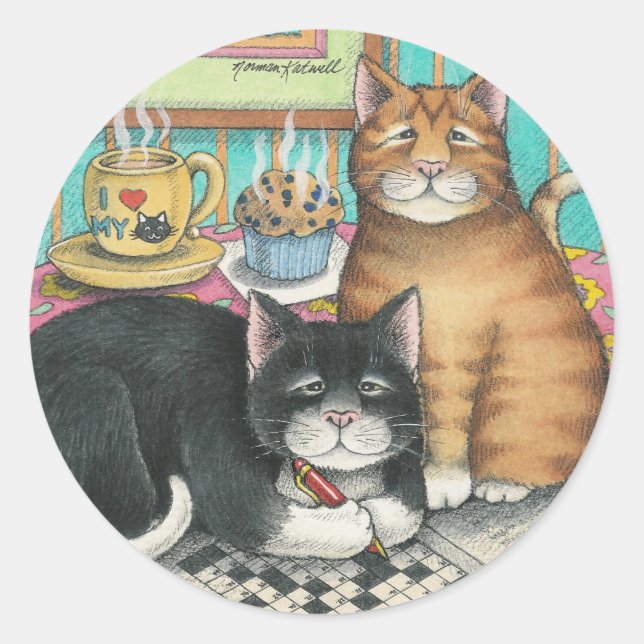 B & T #12 Kreuzworträtsel-Stickers Runder Aufkleber (Vorderseite)