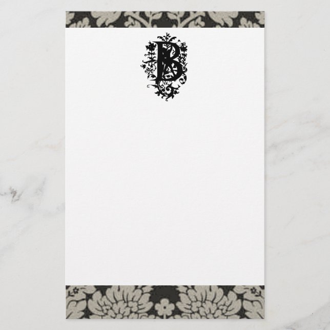 ‚B‘ Verzierte barocke Monogramm Briefpapier (Vorderseite)