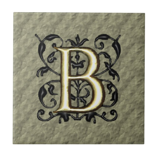 B - Vintages Monogramm (Gold) Fliese (Vorderseite)