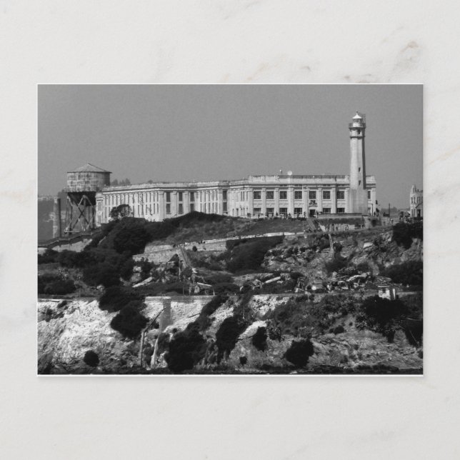 B&W Alcatraz Island Postkarte (Vorderseite)