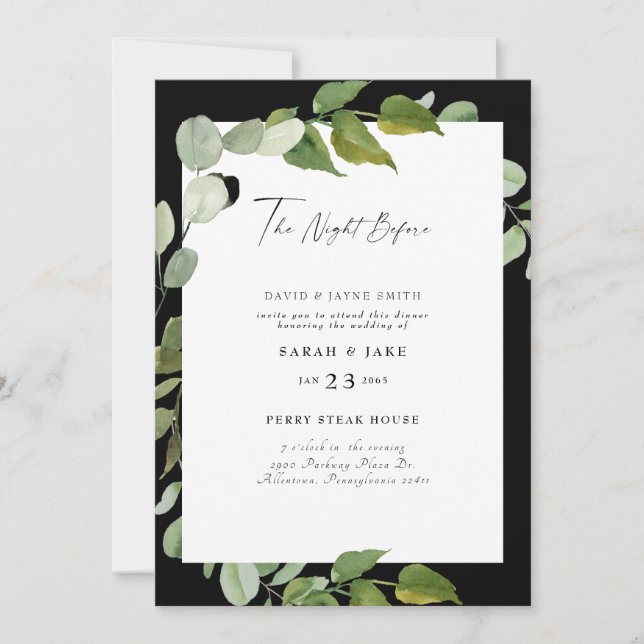 B/W Aquarellgrün Die Nacht davor Einladung (Vorderseite)