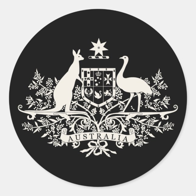 B/W Australischer Wappen Runder Aufkleber (Vorderseite)