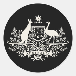 B/W Australischer Wappen Runder Aufkleber