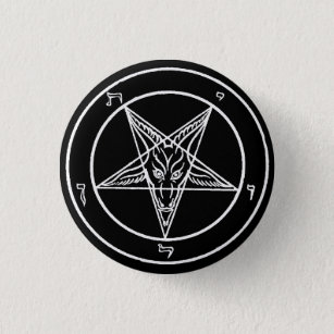 B/W Baphomet Pentagram Sigil 1,25" hinterer Knopf Button