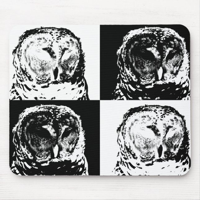 B/W Barred Owl Pop Art Mousepad (Vorne)