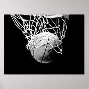 B&W Basketball Ball & Net Poster