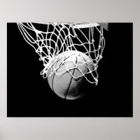 B&W Basketball Ball & Net Print Poster