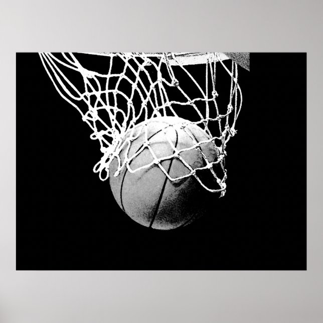 B&W Basketball Ball & Net Print Poster (Vorne)