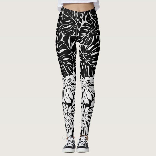 B&W belaubte Leggings (Vorderseite)