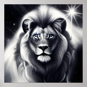 B&W Blue Mit Augen Lion Poster