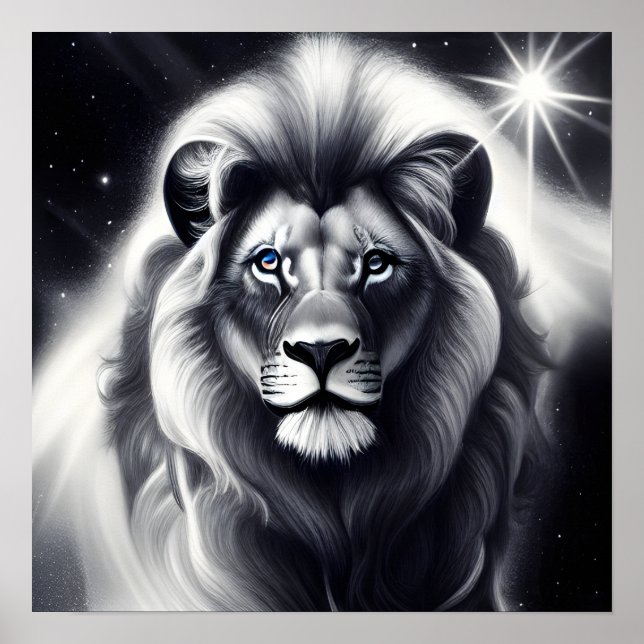 B&W Blue Mit Augen Lion Poster (Vorne)