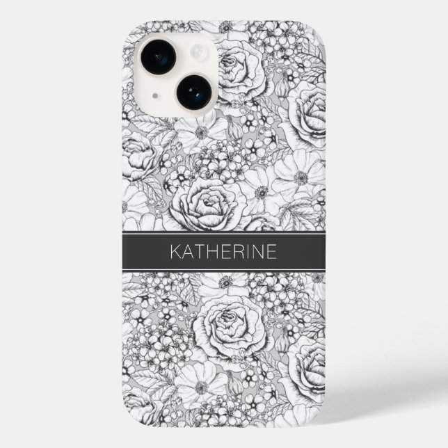 B&W Blumengarten Rose Muster Case-Mate iPhone Hülle (Rückseite)