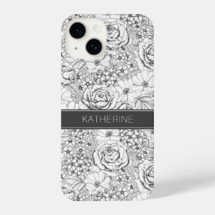B&W Blumengarten Rose Muster iPhone 14 Hülle