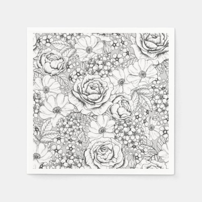 B&W Blumengarten Rose Muster Serviette (Vorderseite)